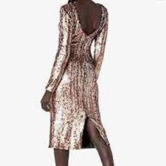 Dress the Population Emery brushstroke gold silver blush midi sequin dress M - Picture 6 of 7